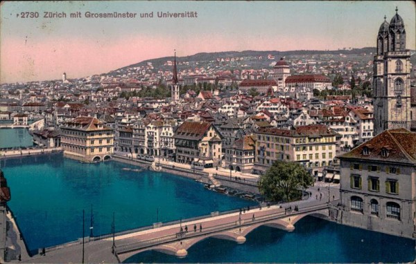 Zürich mit Grossmünster und Universität Vorderseite