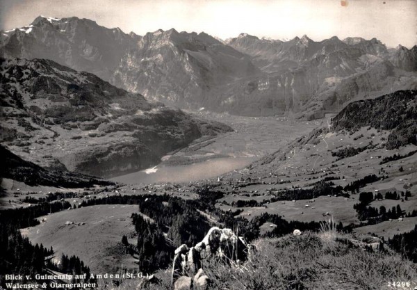 Blick vom Gulmenalp auf Amden auf Walensee & Glarneralpen Vorderseite