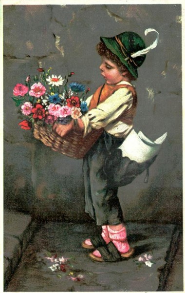 Junge mit Blumenkorb Vorderseite
