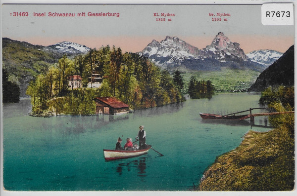 Insel Schwanau mit Gesslerburg - Boot animee belebt