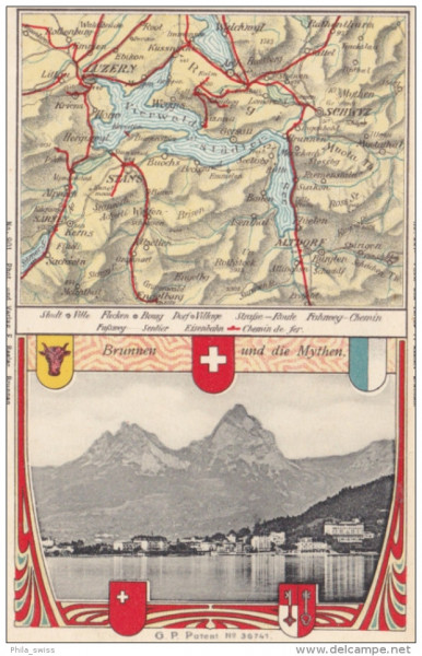 Brunnen und die Mythen und Landkarte
