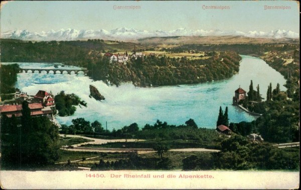 Rheinfall und die Alpenkette. Vorderseite