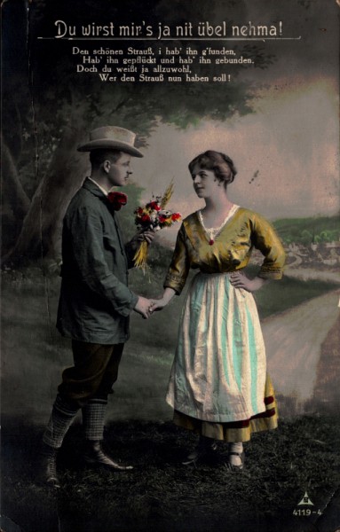Mann und Frau mit Blumenstrauss