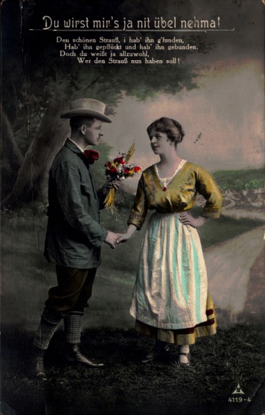 Mann und Frau mit Blumenstrauss