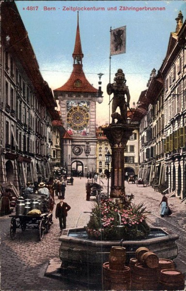 Bern - Zeitglockenturm und Zähringerbrunnen Vorderseite