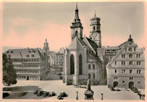 Stuttgart, Schillerplatz mit Stiftskirche Vorderseite