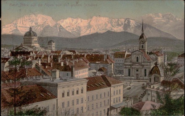 Bern - Blick auf die Alpen von der grossen Schanze Vorderseite