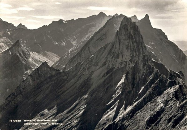 Blick vom Schäfler auf Altenalptürme u. Säntis Vorderseite