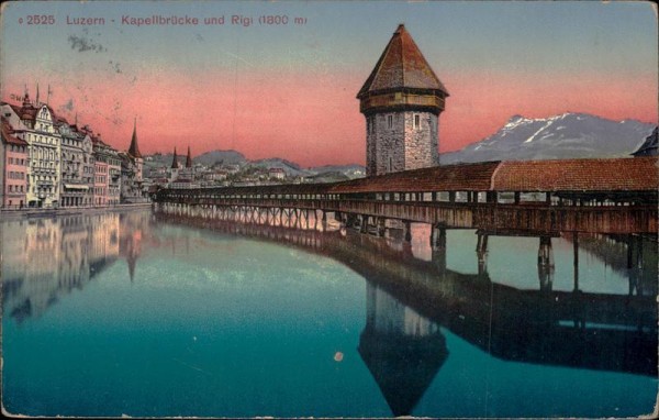 Luzern - Kapellbrücke und Rigi (1800 m) Vorderseite