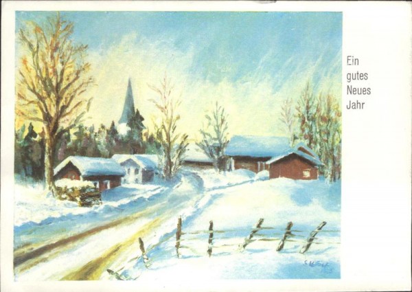 S.H.Fick, verschneites Dorf - Mundgemalt Vorderseite