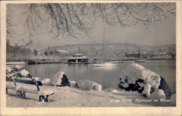 Zürich - Alpenquai im Winter Vorderseite