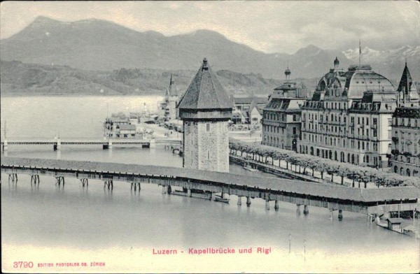 Luzern - Kapellbrücke und Rigi Vorderseite