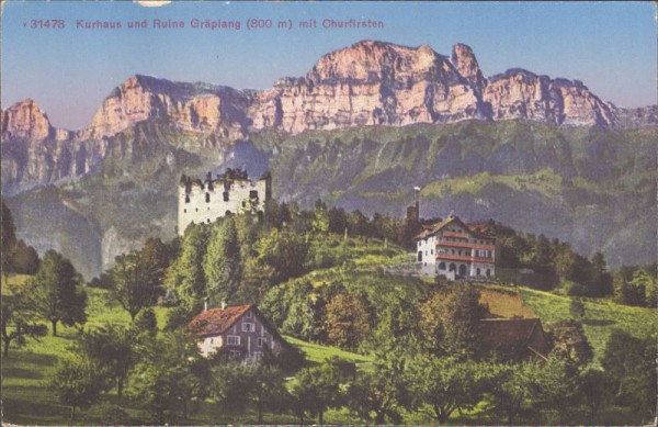 Kurhaus und Ruine Gräplang mit Churfirsten