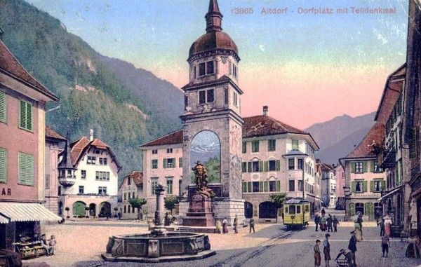 Altdorf-Dorfplatz mit Telldenkmal Vorderseite