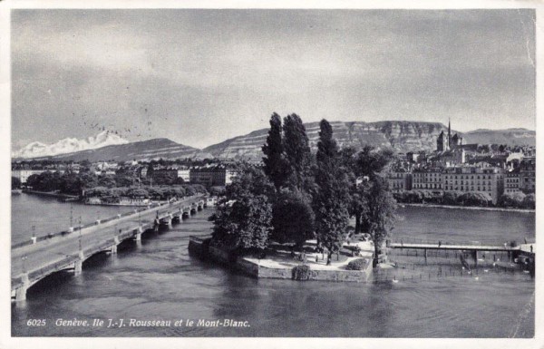 Genève Ile J-J Rousseau et le Mont-Blanc