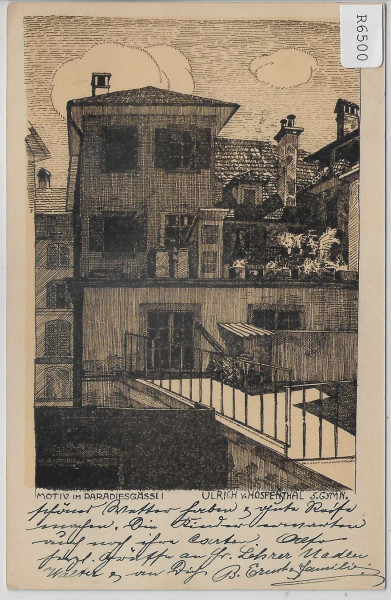 Luzern - Motiv im Paradiesgässli - Ulrich v. Hospenthal - Künstlerkarte