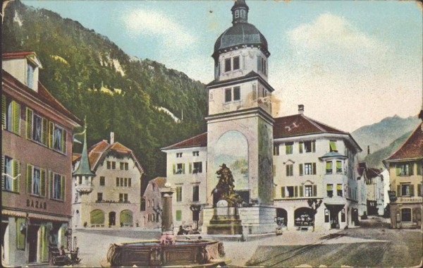 Altdorf - Marktplatz mit Telldenkmal Vorderseite