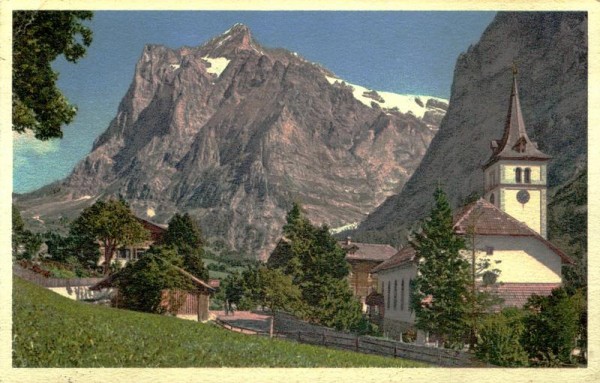 Grindelwald, Wetterhorn und Kirche Vorderseite