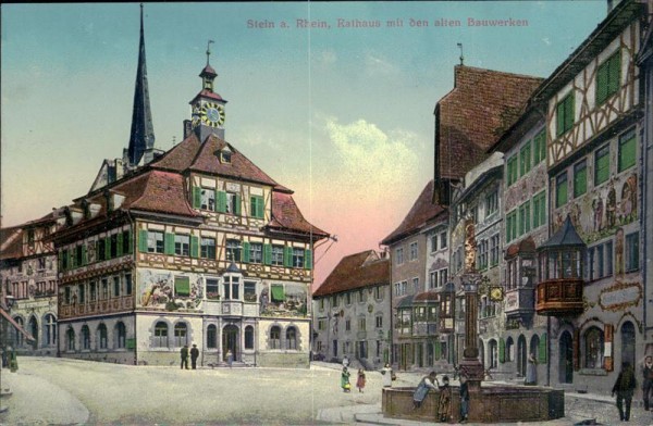 Stein am Rhein, Rathaus mit den alten Bauwerken Vorderseite