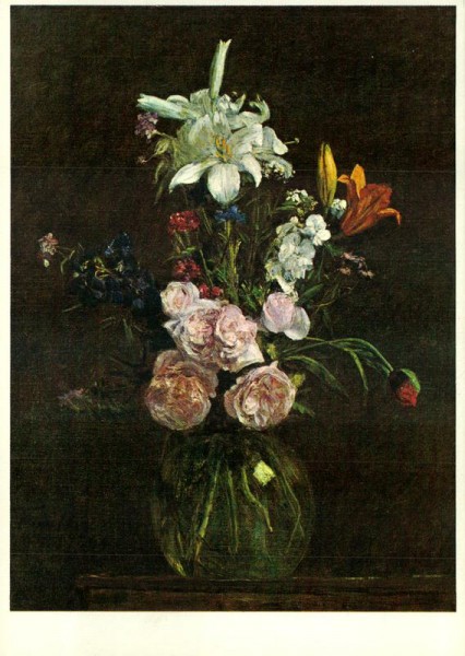 Rosen und Lilien in Glasvase Vorderseite