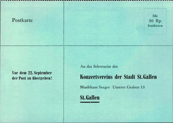 St. Gallen, Bestellung Volkskonzerte Vorderseite