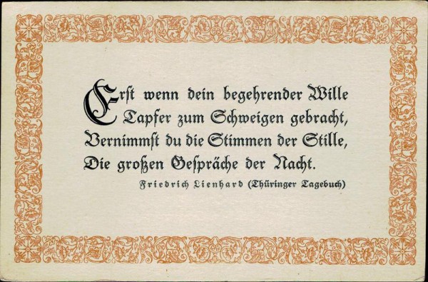 Erst wenn dein begehrender Wille..., Deutsche Innerlichkeit Vorderseite