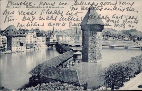 Luzern, Kapellbrücke und Wasserturm Vorderseite