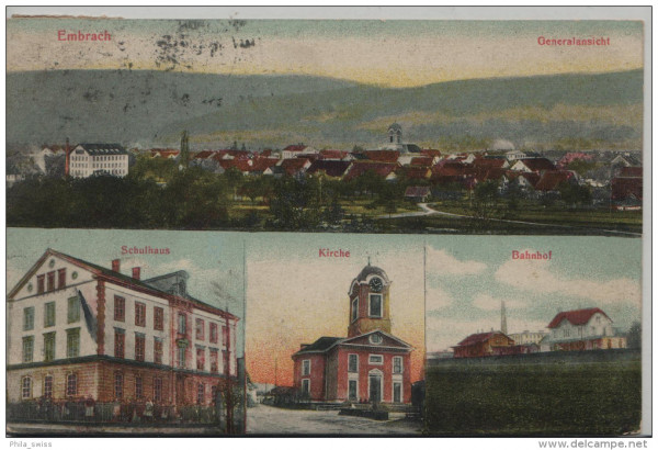Embrach - Schulhaus, Kirche, Bahnhof, Generalansicht