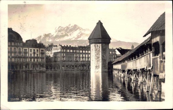 Luzern - Wasserturm und Pilatus Vorderseite