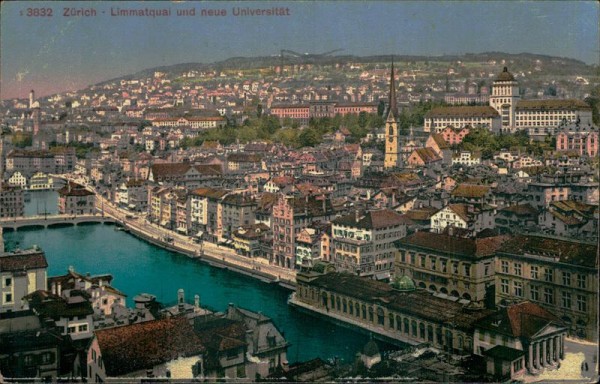 Zürich - Limmatquai und neue Universität Vorderseite