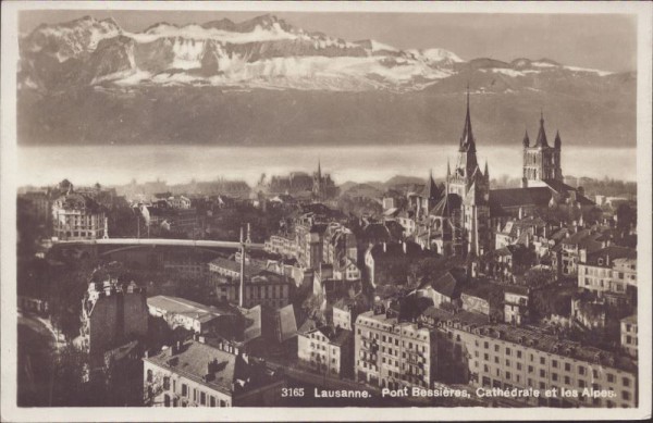 Lausanne - Pont Bessières, Cathédrale et les Alpes