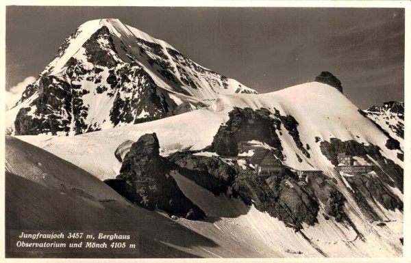 Jungfraujoch, Berghaus, Observatorium und Mönch Vorderseite
