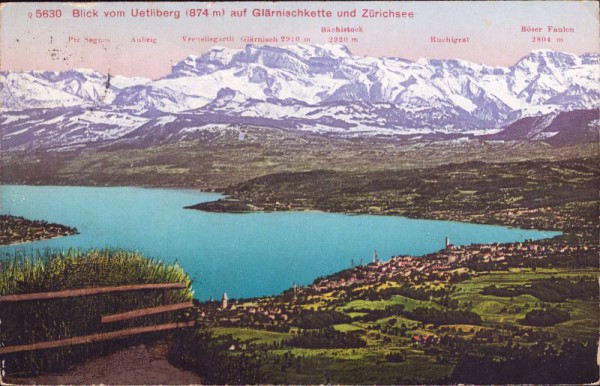 Blick vom Uetliberg (874m) auf Glärnischkette und Zürichsee