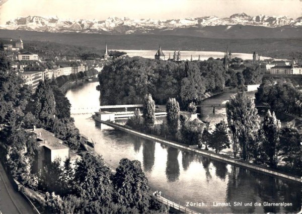 Zürich. Limmat, Sihl und die Glarneralpen Vorderseite