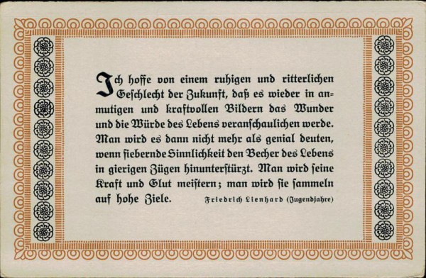 Ich hoffe von einem ruhigen..., Deutsche Innerlichkeit Vorderseite