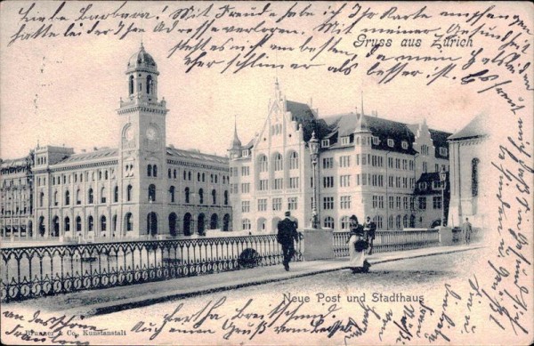 Zürich, neue Post und Stadthaus Vorderseite