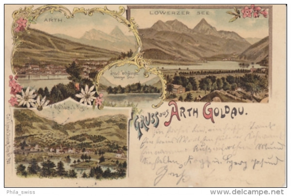 Arth-Goldau - farbige Litho - Arth, Lowerzer See, Goldau u. Rigi