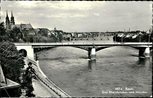 Drei Rheinbrücken und Münster (Basel) Vorderseite