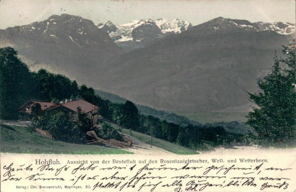 Hohfluh, Aussicht von der Beutelfluh auf den Rosenlauigletscher ... Vorderseite