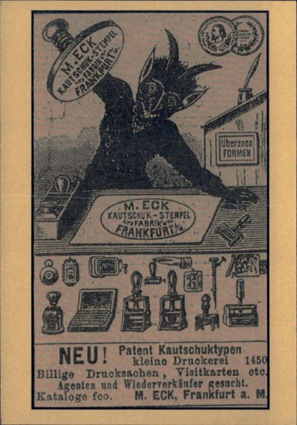 Reclame-Postkarte Firma M. Eck, Frankfurt a. M. Vorderseite