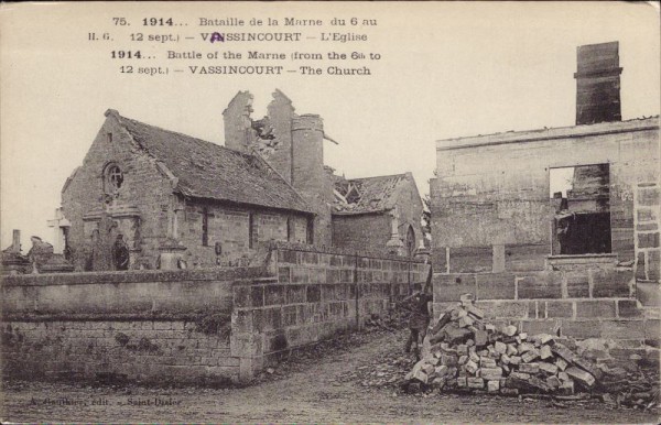 Vassincourt, bombardierte Kirche 1914