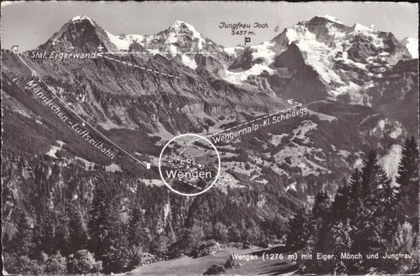 Wengen (1276 m) mit Eiger Mönch und Jungfrau