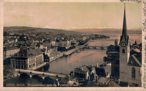 Zürich. Frauenmünster vom St. Petersturm aus. 1927 Vorderseite