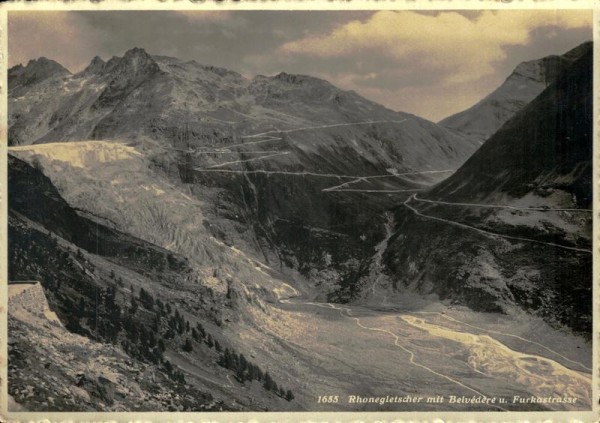 Rhonegletscher mit Belvédere und Furkapass Vorderseite