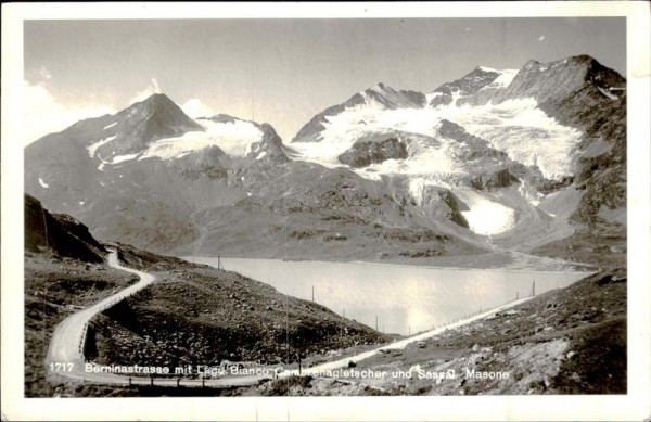 Berninastrasse mit Lago Bianco, Cambrenagletscher und Sassal Masaone Vorderseite