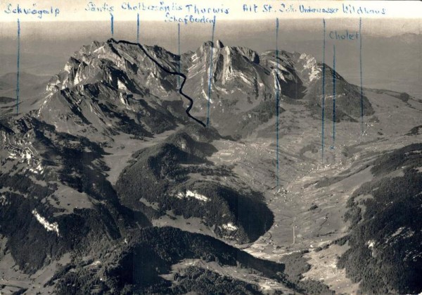Oberes Toggenburg mit Säntis, Schafberg und Altmann Vorderseite