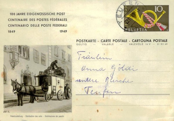 100 Jahre Eidgenössische Post Vorderseite