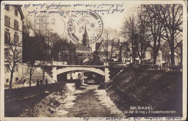 Basel, Partie an der Birsig u.Elisabethenkirche