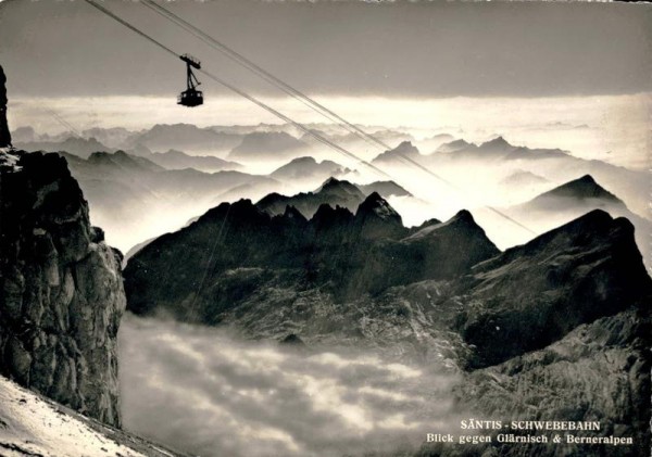 Säntis-Schwebebahn. Blick gegen Glärnisch u. Berneralpen Vorderseite