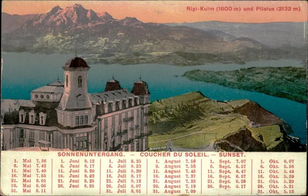 Rigi Kulm, Sonnenuntergangstabelle Vorderseite
